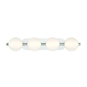 Palmas 8 in. 4-Light Nickel LED Vanity Light Bar with Opal Glass Shades