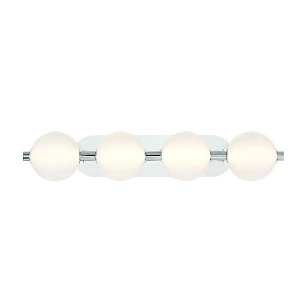 Eurofase Palmas 8 in. 4-Light Nickel LED Vanity Light Bar with Opal Glass Shades