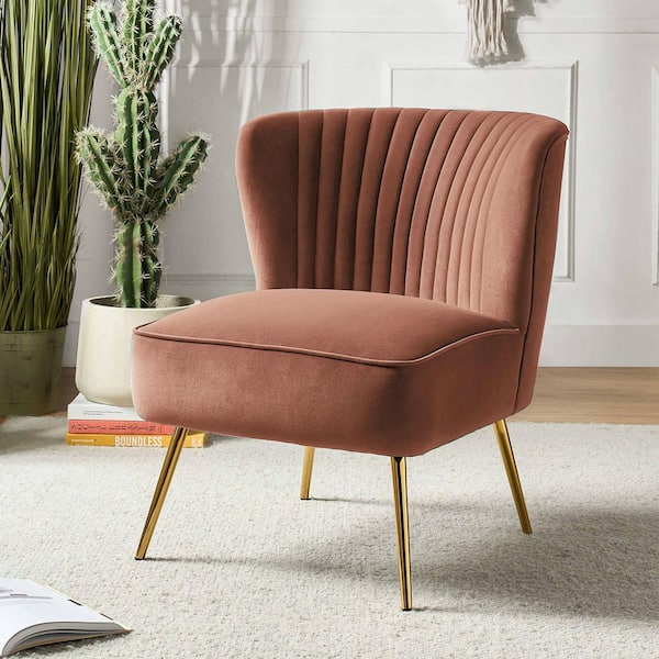 Monica Modern Coral Velvet Comfy Living Room Side Chair with Golden Metal Legs