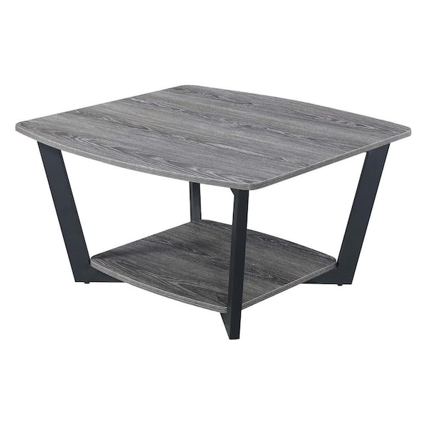 Convenience Concepts Graystone 32 in. Weathered Gray/Black Medium Square Wood Coffee Table with Shelf