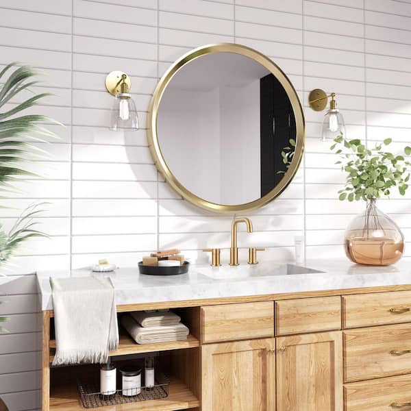 8 in. Widespread Double Handle Bathroom Basin Faucet with Drain Kit in Brushed Gold