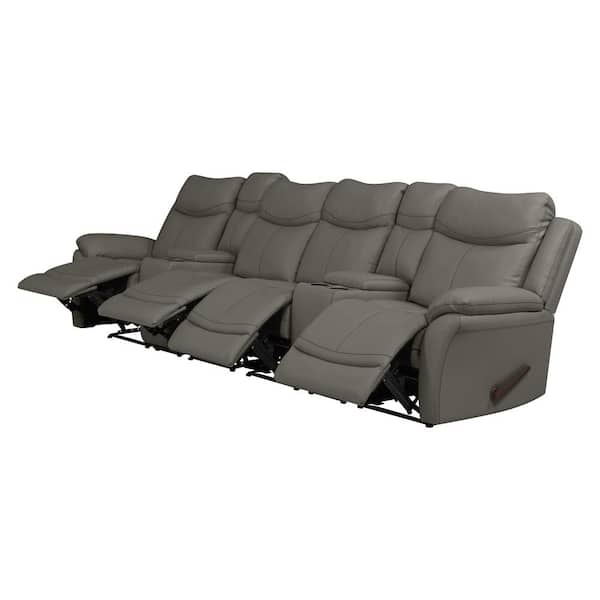 ProLounger Taupe Gray Tuff Stuff Fabric 4-Seat Wall Hugger Recliner Sofa with 2-Storage Consoles and USB Ports