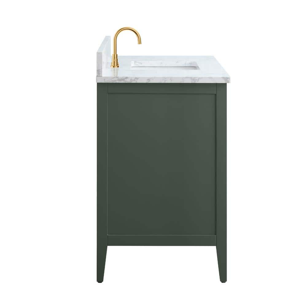 Vintage Green 60" Poplar Wood Single Sink Bathroom Vanity with Engineered Marble Countertop