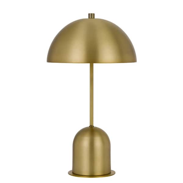 HomeRoots 20 in. Antiqued Brass Metal Desk Table Lamp with Antiqued Brass Dome Shade