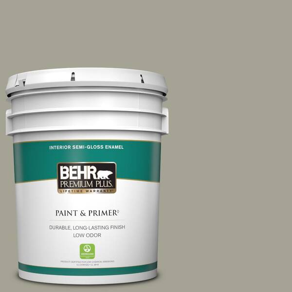 BEHR PREMIUM PLUS 5 gal. Home Decorators Collection #HDC-NT-01 Woodland Sage Semi-Gloss Enamel Low Odor Interior Paint & Primer