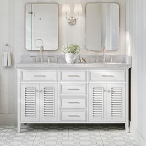 Kensington 61 in. W x 22 in. D x 36 in. H Freestanding Bath Vanity in White with White Marble Top