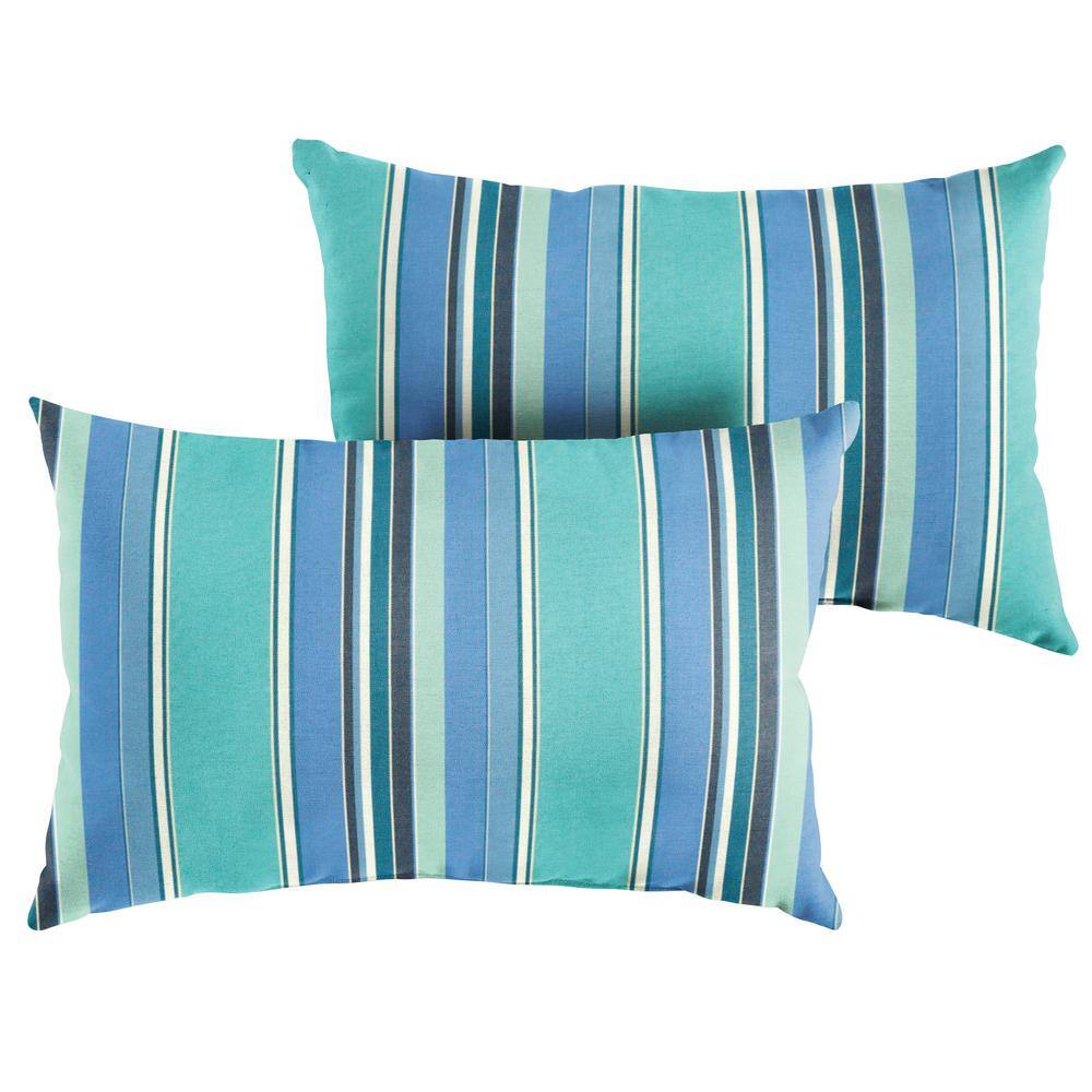 Sunbrella Blue Teal Stripe Rectangular Outdoor Knife Edge Lumbar Pillows (2