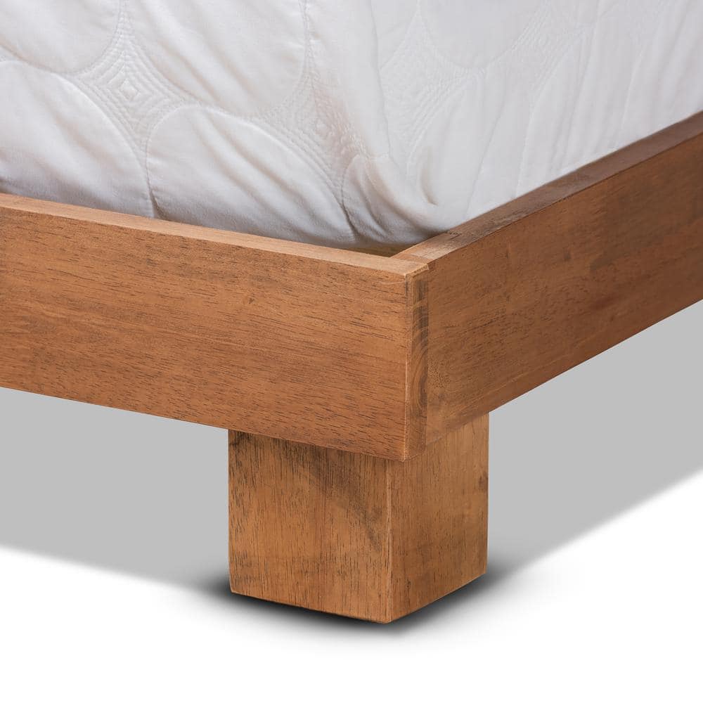Haines Medium Walnut Wood Queen Platform Bed with Slats