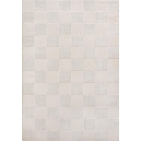 Thea Modern Geometric Checkerboard High-Low White/Cream 3 ft. x 5 ft. Area Rug