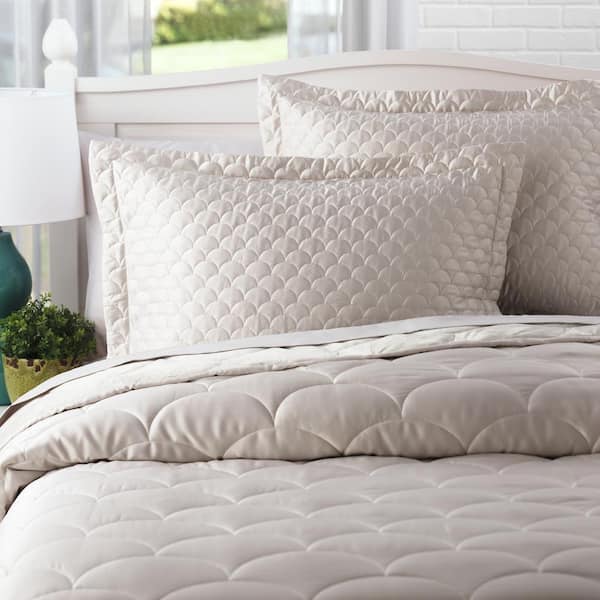 Nikki Chu Scallop Quilted Soft Pewter Queen Pillow Sham