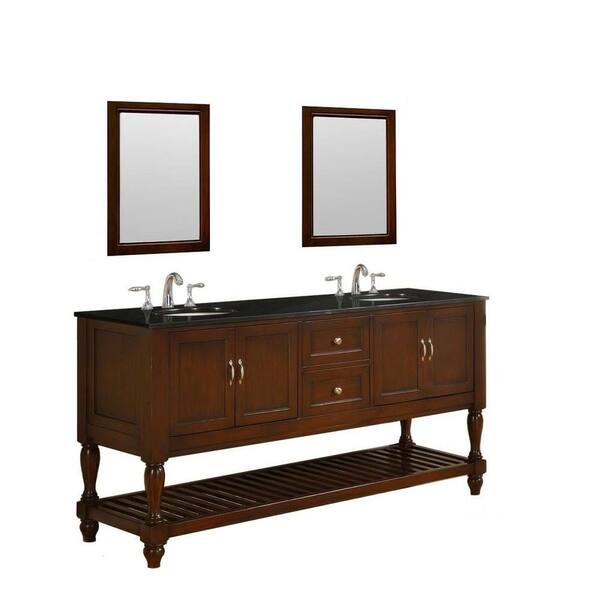 Direct vanity sink Mission Turnleg 70 in. Vanity in Dark Brown with Granite Vanity Top in Black and Mirrors