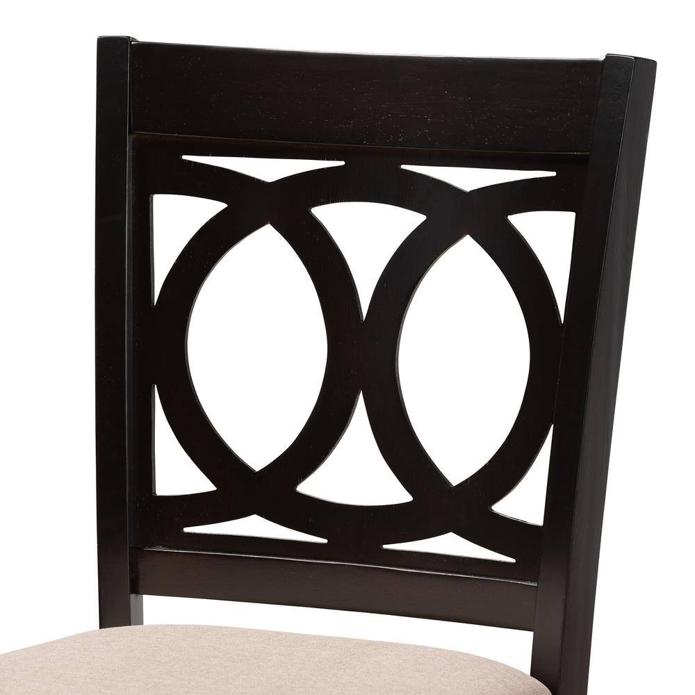 Set of 2 Sand Upholstered Oak Bar Stools with Espresso Finish
