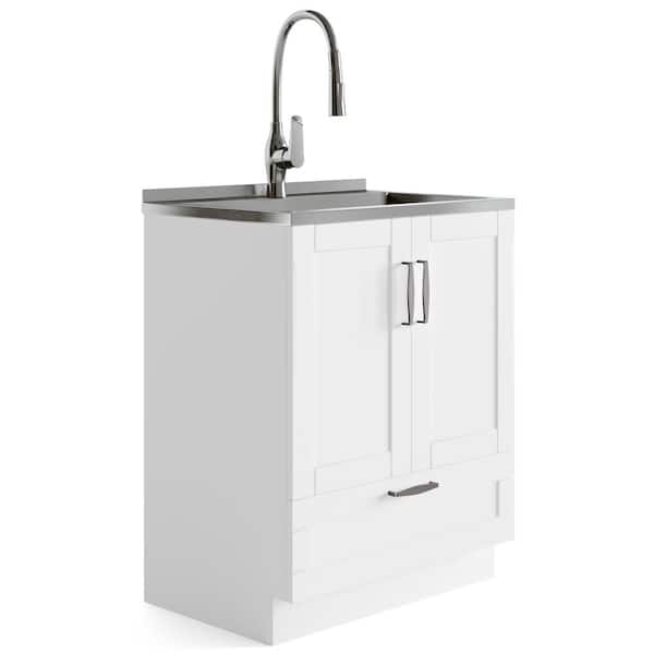 Brooklyn + Max Leonard 27.6 in. x 18.8 in. x 51.5 in. MDF Laundry Cabinet with Undermount Stainless Steel Sink and Pull-Out Faucet
