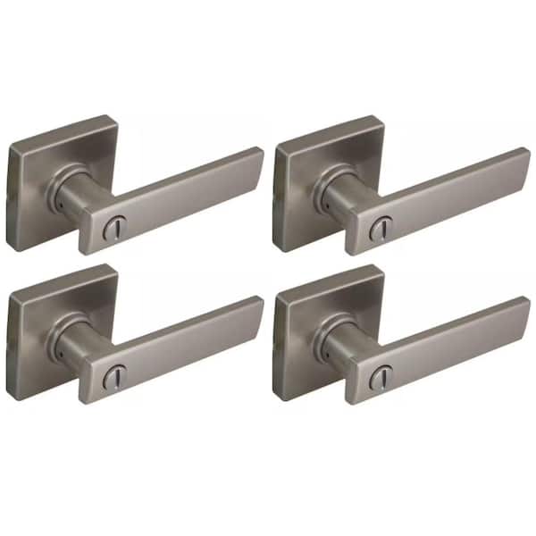 Westwood Satin Nickel Bed/Bath Door Lever with Square Rose (4-Pack)