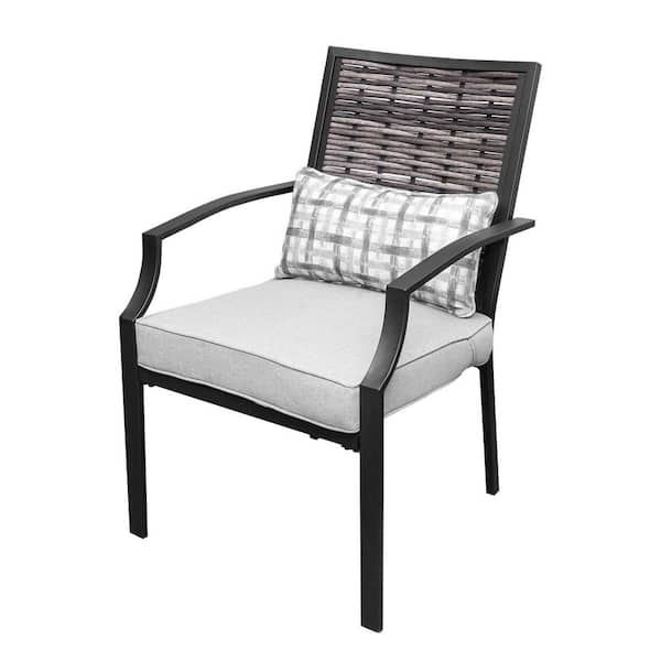 Wicker Outdoor Dining Chair with with Light Gray Cushion and Pillow