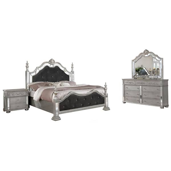 Best Quality Furniture Bonita 4-Piece Black California King Panel Bedroom Set