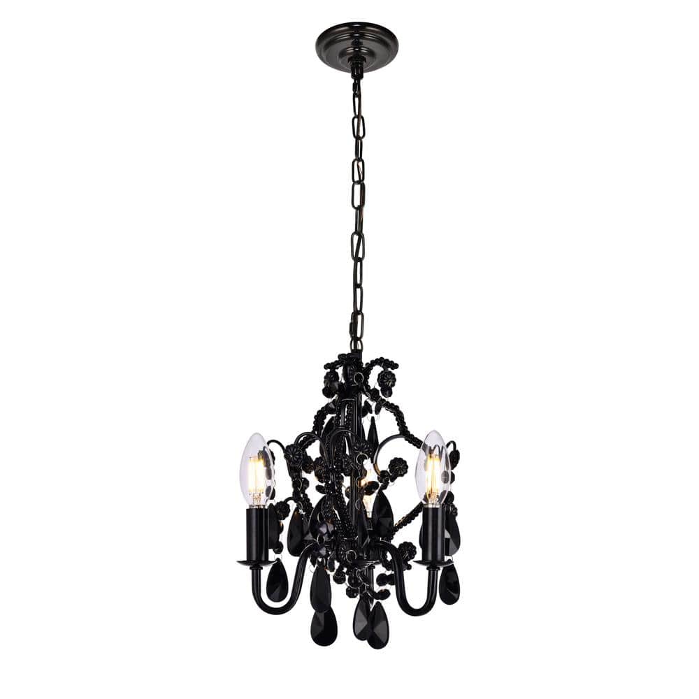 Timeless Home 9.5 in. 3-Light Polished Black Pendant Light, Bulbs Not Inclu