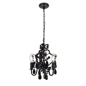 Timeless Home 9.5 in. 3-Light Polished Black Pendant Light, Bulbs Not Included