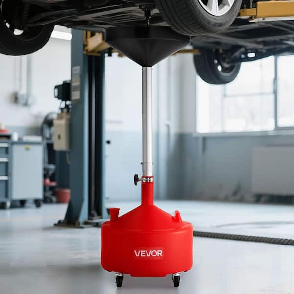 8 Gal. Waste Oil Drain Tank, Industrial Fluid Drain Tank with Adjustable Funnel Height for Auto Repair Shops, Red