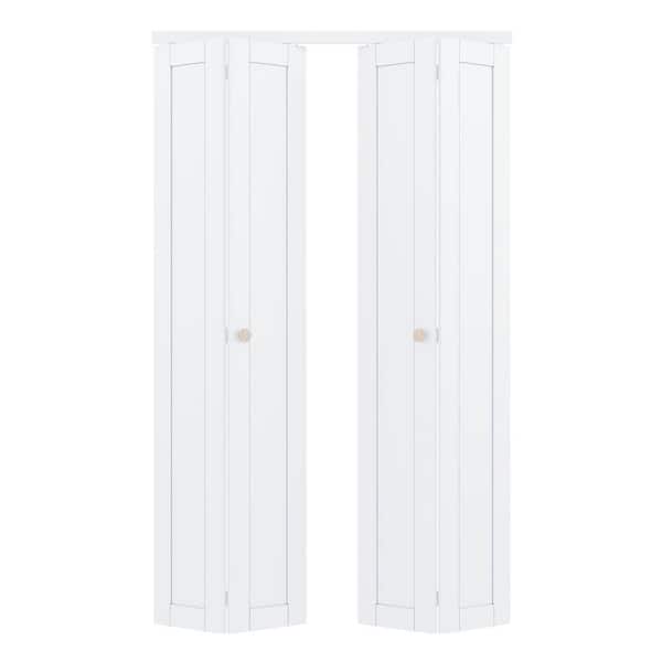 48 in. x 96 in. 1-Lite Solid Core Panel White Primed Composite MDF Interior Closet Bi-fold Door with Hardware Kit