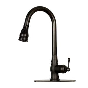 Single-Handle Pull Down Sprayer Kitchen Faucet with Deck Plate in Oil Rubbed Bronze