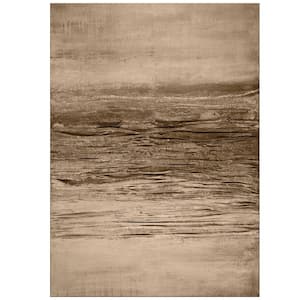 Gold Sandy Beach Inspired Contemporary Brown 7 ft. 10 in. x 11 ft. 2 in. Rectangle Polyester Textured Area Rug
