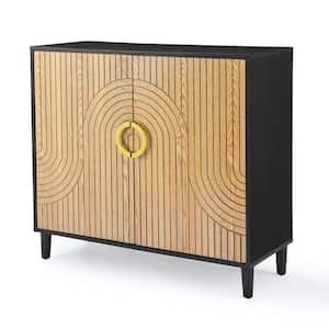 39.25 in. W x 15.75 in. D x 35.75 in. H Black Linen Cabinet with 1 Adjustable Shelf and Semi-circular Pull Handles
