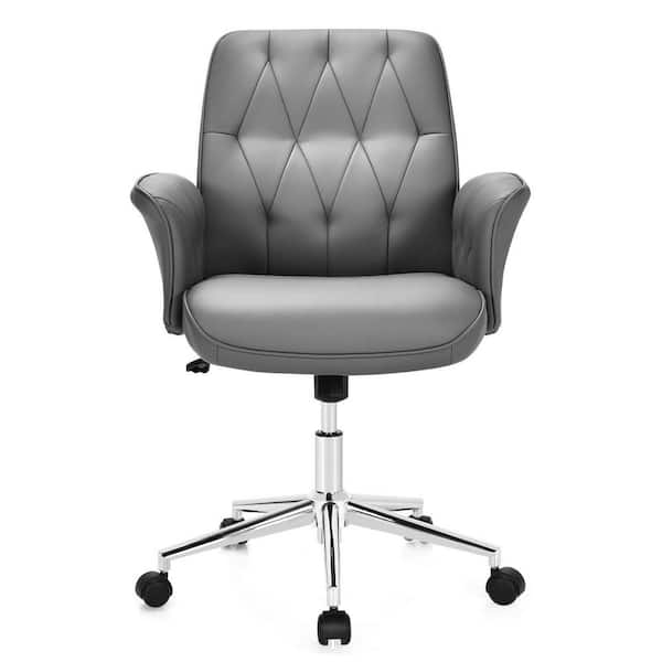 ANGELES HOME Gray PU Leather Height Adjustable Rocking Swivel Ergonomic Office Chair