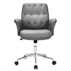 Gray PU Leather Height Adjustable Rocking Swivel Ergonomic Office Chair