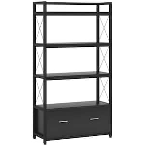 Atencio Black File Cabinet with Drawer and Open Storage Shelves Bookcase for Letter Size/A4 Size Lateral
