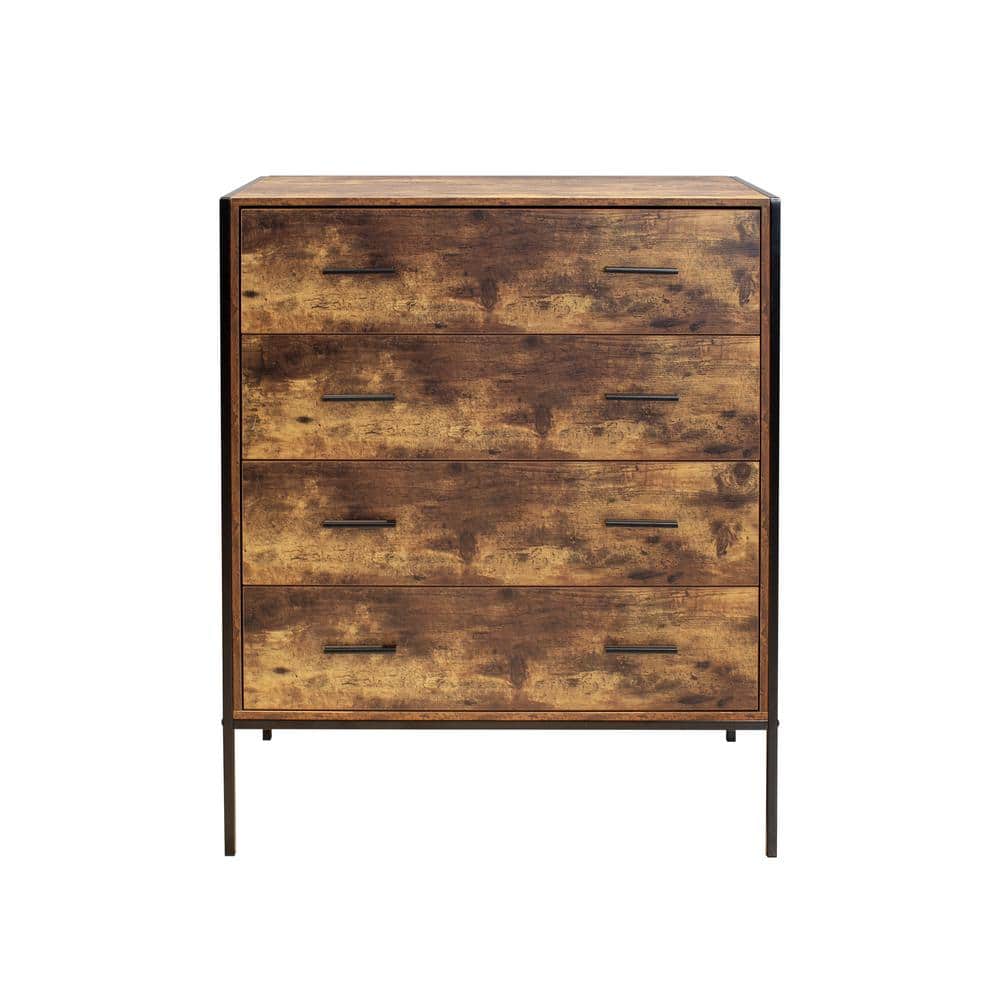 Rustic Brown 4 Drawer 32.68 in.W Wooden Dresser Storage Dresser Chest Cloth