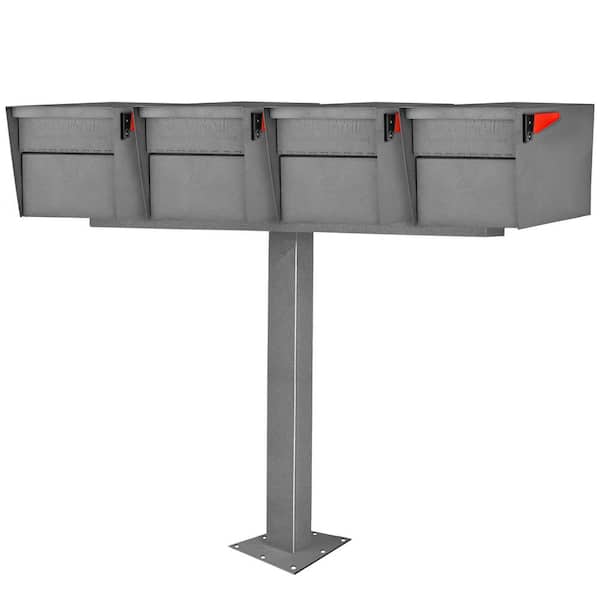 Mail Manager Street Safe X4 Rear Locking Mailbox Combo Kit, Surface Mount Post, Granite, 4-Compartment Security Cluster