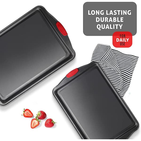 2-Piece Baking Pans Set Cookie Sheet Set with Silicone Handles Steel  Durable