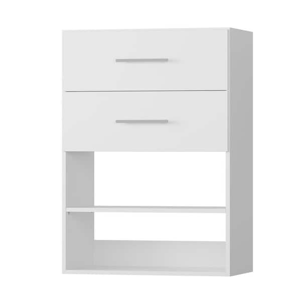 31.5 in. W White Short Tower Unit 1-Shelf Wood Built In Closet Organizer Unit, Wood Closet System with 2 Drawers