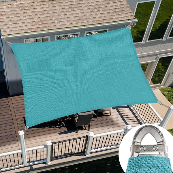 20 ft. x 20 ft. Sun Shade Sail with A Ring Steel Wire Rectangle Canopy Cover UV Blockage for Outdoor, Patio, Turquoise