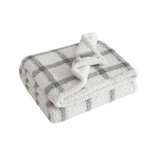 Bunkhouse Plaid Ultra Sherpa Gray Microfiber Throw Blanket