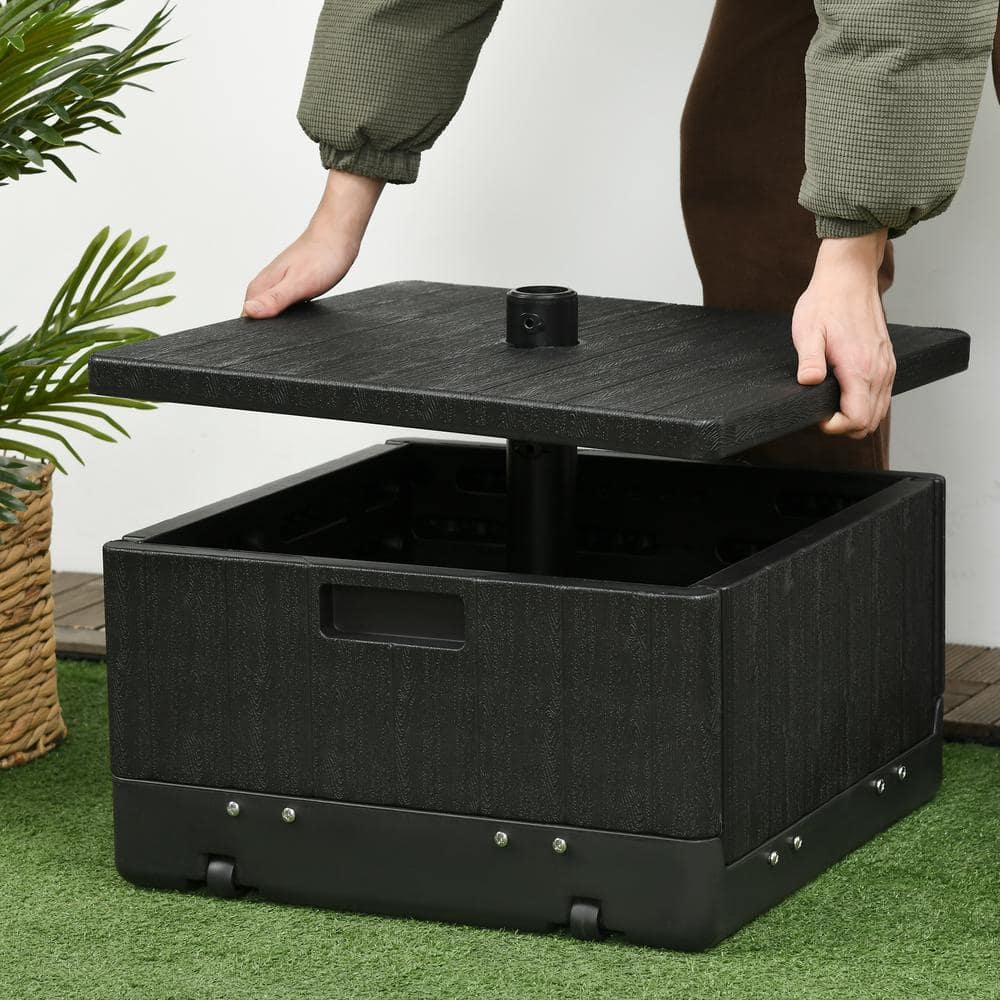 Black Metal 3-in-1 Patio Umbrella Stand with Wheels