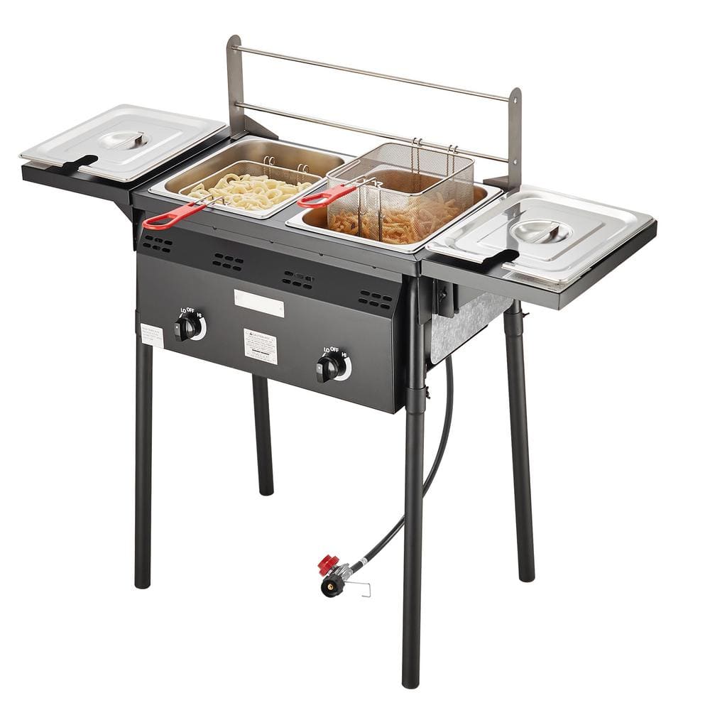 SVOPES Outdoor Propane Deep Fryer, Double Burners, 16 qt. Stainless Steel Fryer with Removable Baskets, Lids & Tanks