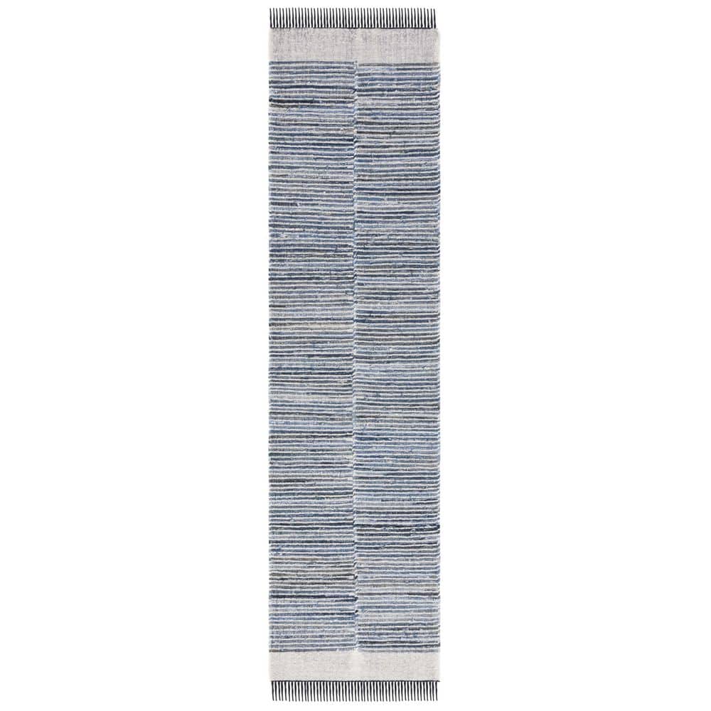 Blue and Ivory Flat Woven Wool Cotton Runner Rug
