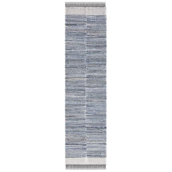Kilim Blue/Ivory 2 ft. x 9 ft. Striped Runner Rug