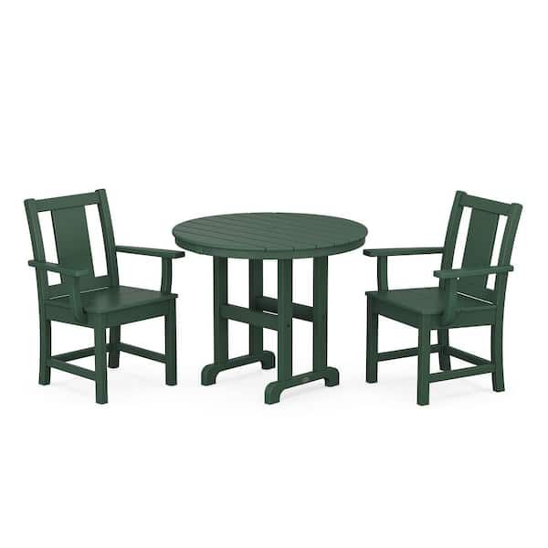 POLYWOOD Prairie Green 3-Piece Plastic Farmhouse Outdoor Bistro Set