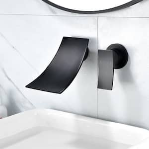 Single Handle Wall Mount Spout Waterfall Bathroom Faucet in Matte Black