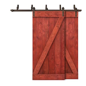 84 in. x 84 in. Z Bar Bypass Cherry Red Stained Solid Pine Wood Interior Double Sliding Barn Door with Hardware Kit