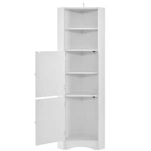 14.96 in. W x 14.96 in. D x 61.02 in. H MDF Board Bathroom Corner Linen Cabinet with Doors, Adjustable Shelves in White
