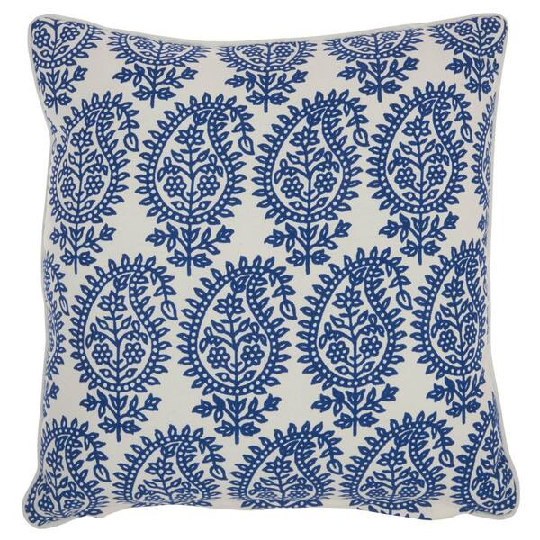 Mina Victory Lifestyles Blue Floral 18 in. x 18 in. Throw Pillow