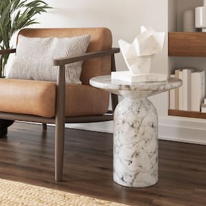 Wels 17.5 in. Stone Specialty Shape White Marble End Table