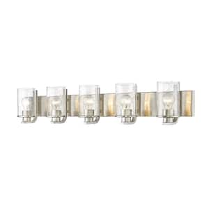 Beckett 42 in. 5-Light Brushed Nickel Vanity Light with Glass Shade