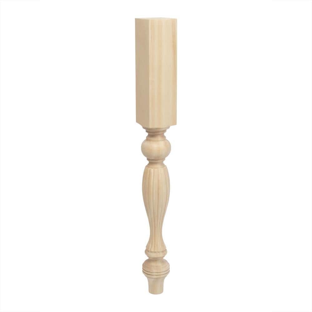 Unfinished Hard Maple French Kitchen Island Leg, 35.25"