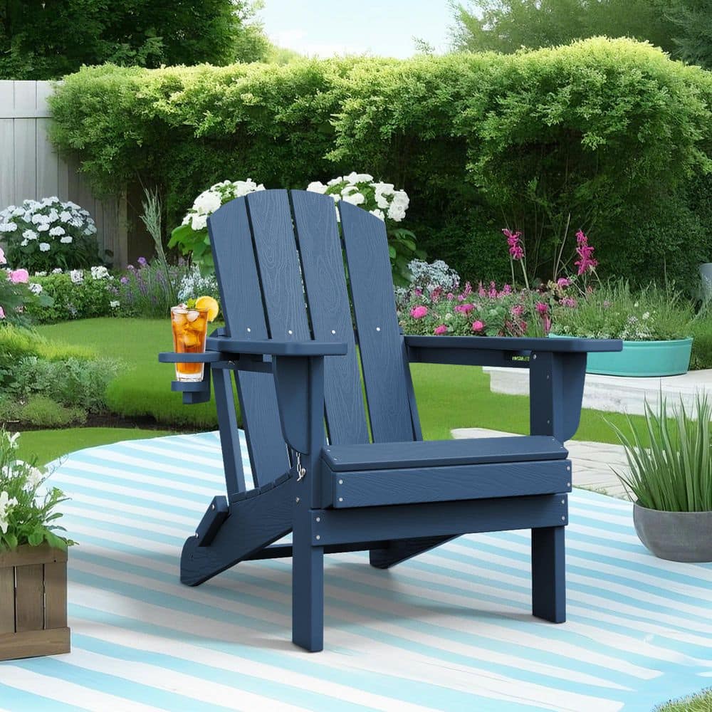 JEAREY Classic Navy Blue Folding Plastic Adirondack Chairs with 2