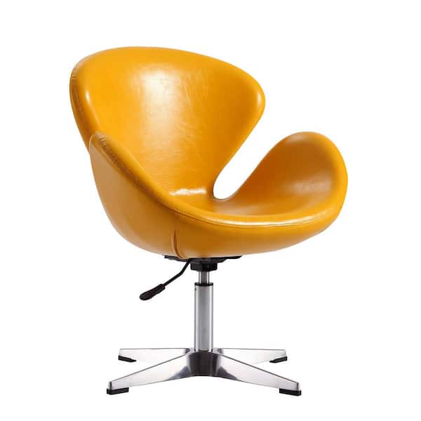 Manhattan Comfort Raspberry Modern Yellow and Polished Chrome Faux Leather Upholstered Accent Arm Chair with Swivel